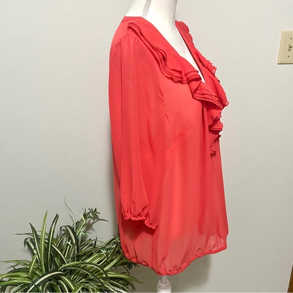 Lane Bryant, Plus Size 2 X Ruffle Chiffon Top V-Neck 3/4 Sleeves - Picture 6 of 10